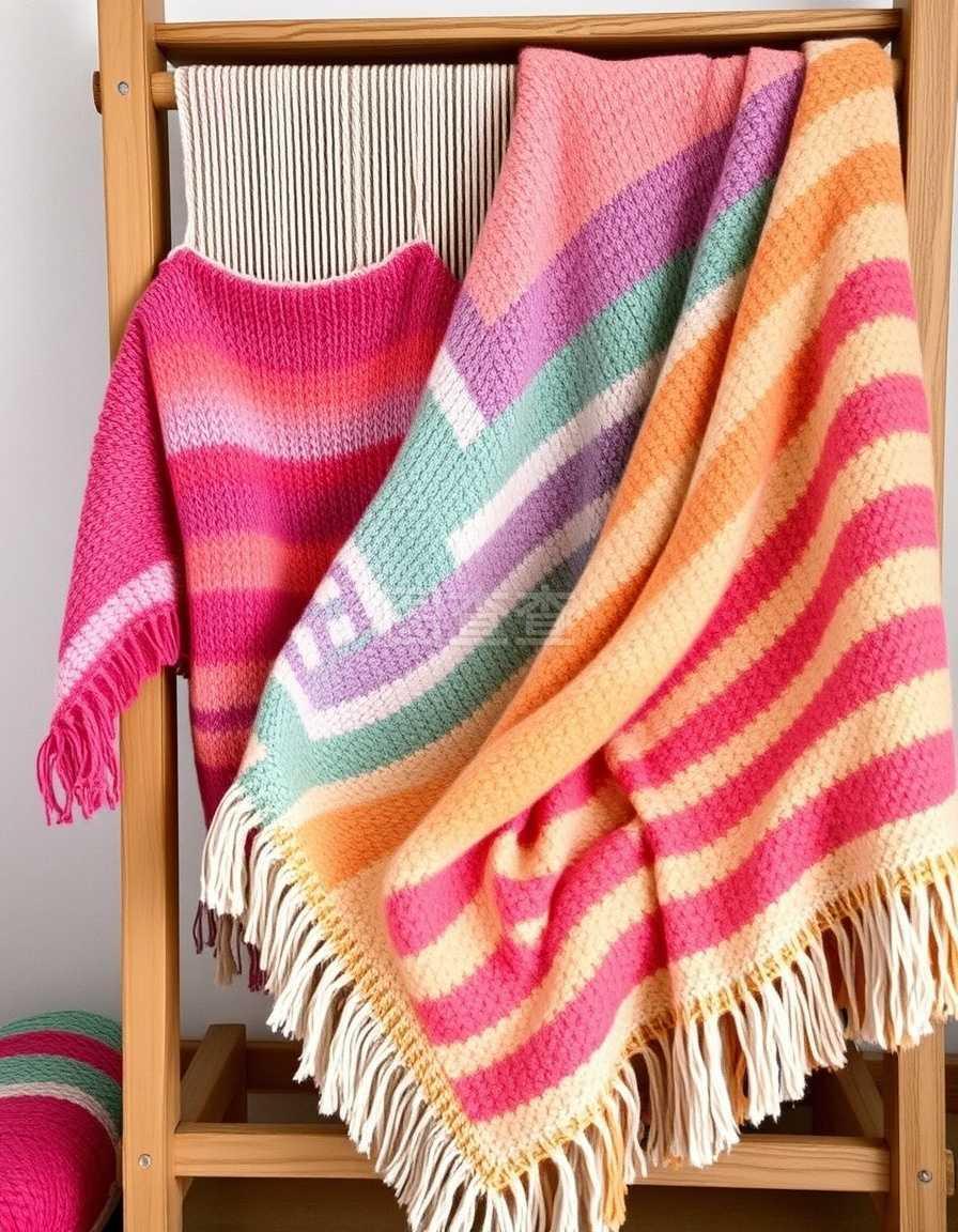 彩色针织服装与毛毯 梳织机与纱线的艺术融合